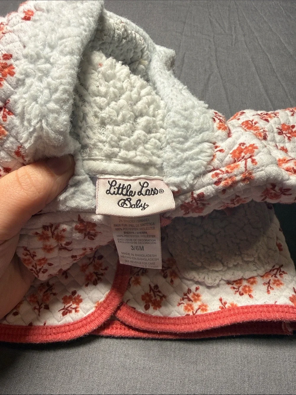 Little Lass Baby Quilted Floral Hooded Jacket in Coral and White